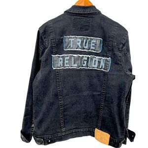 True Religion Black Wash Denim Trucker Streetwear Jacket Size XL
